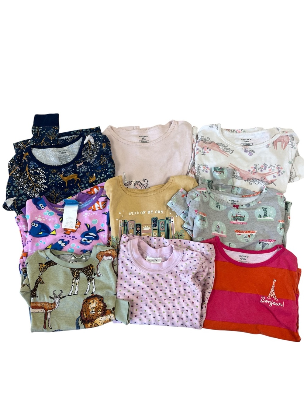 14 pc Carter's Girls Assorted long sleeves Pajama bundle, size 6 - Picture 2 of 3